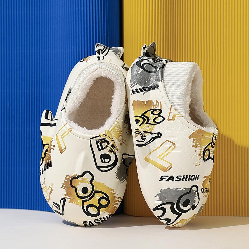 Zimní dětská nadměrná velikost Módní teplé bavlněné boty s tlustou podrážkou Pantofle pro domácí vnitřní a venkovní bavlněné pantofle 24-35