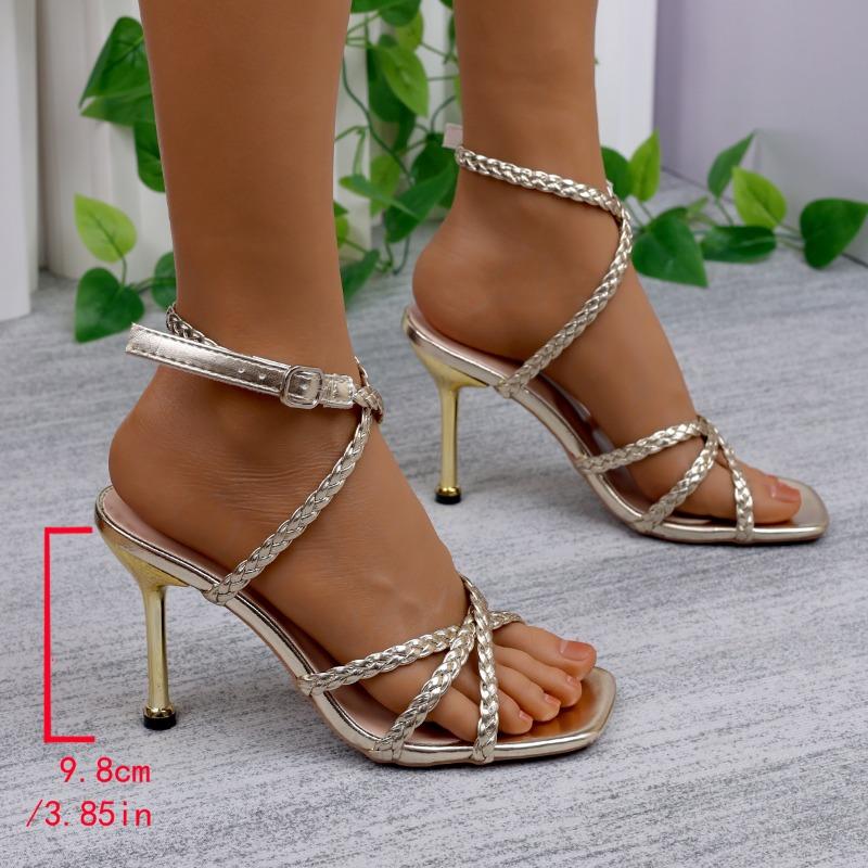 Summer Women's Shoes 2024 High Quality Fashionable Open Toe Solid Color Women's Sandals One-line Buckle Women's High Heels