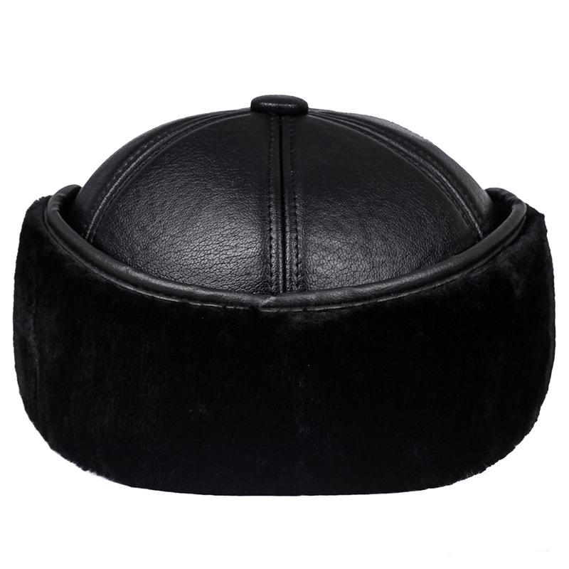 Winter Men's Leather Hat Thicken Leather Sheepskin Baseball Caps With Ears Warm Snapback Dad's Hats Sombrero De Cuero Del Hombre