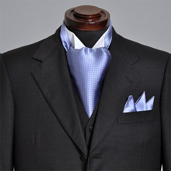[Ogier] Ascot Tie & Pocket Square, 100% Silk, Dot Pattern, Sax Blue, Made in Japan NA-102-SAX