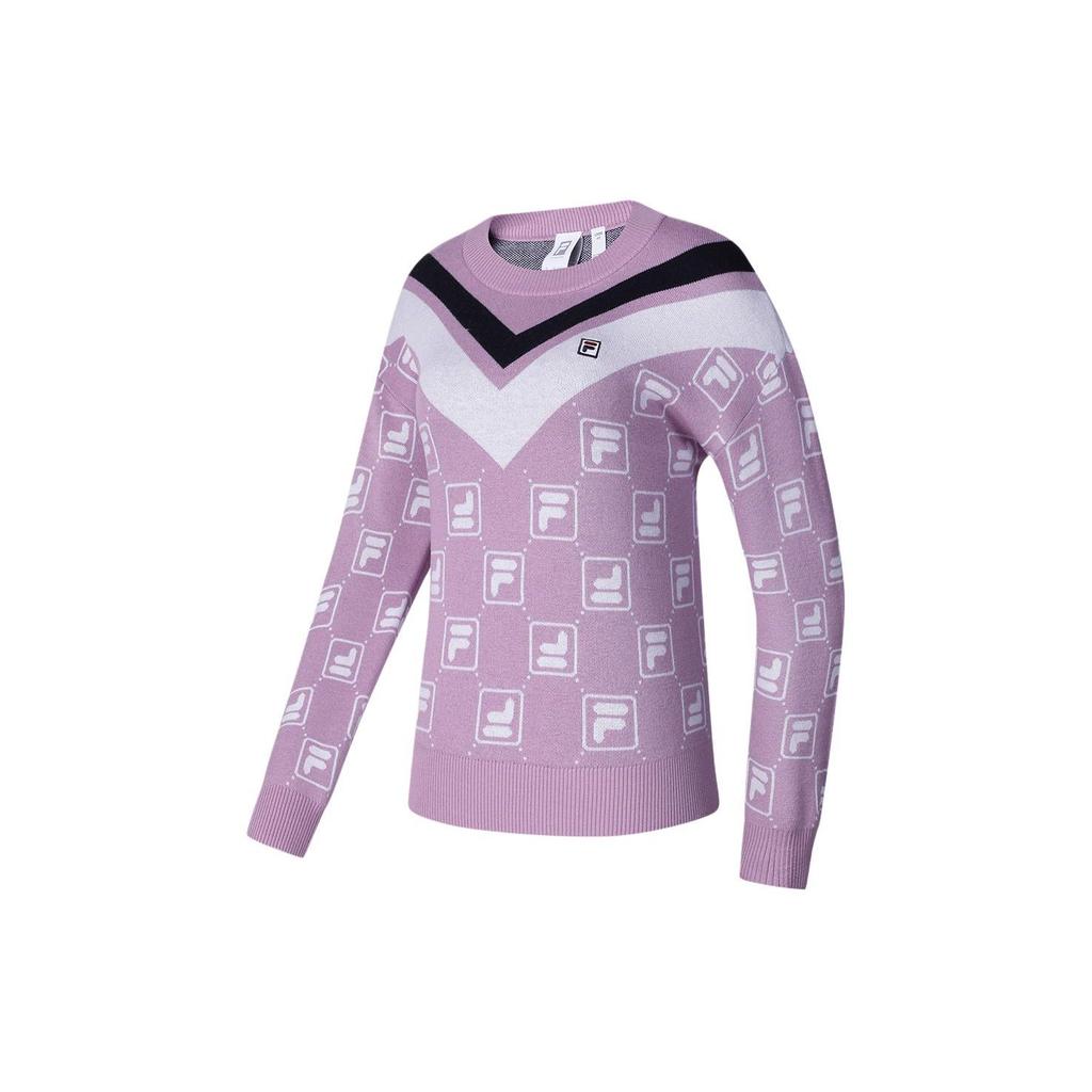FILA Color Block Printed Tennis Pullover Knit Sweater Women sweater Purple A11W343405F-VT