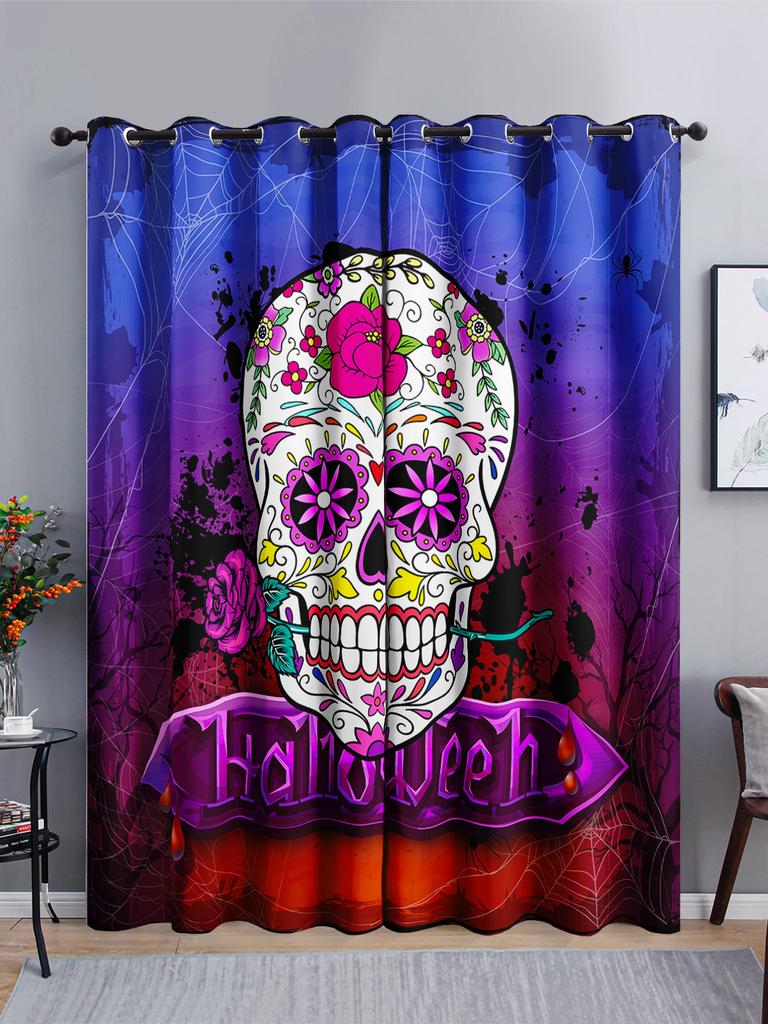 Curtains Skull Series Bedroom Sunshade Halloween Digital Printing Blackout Curtain Punching