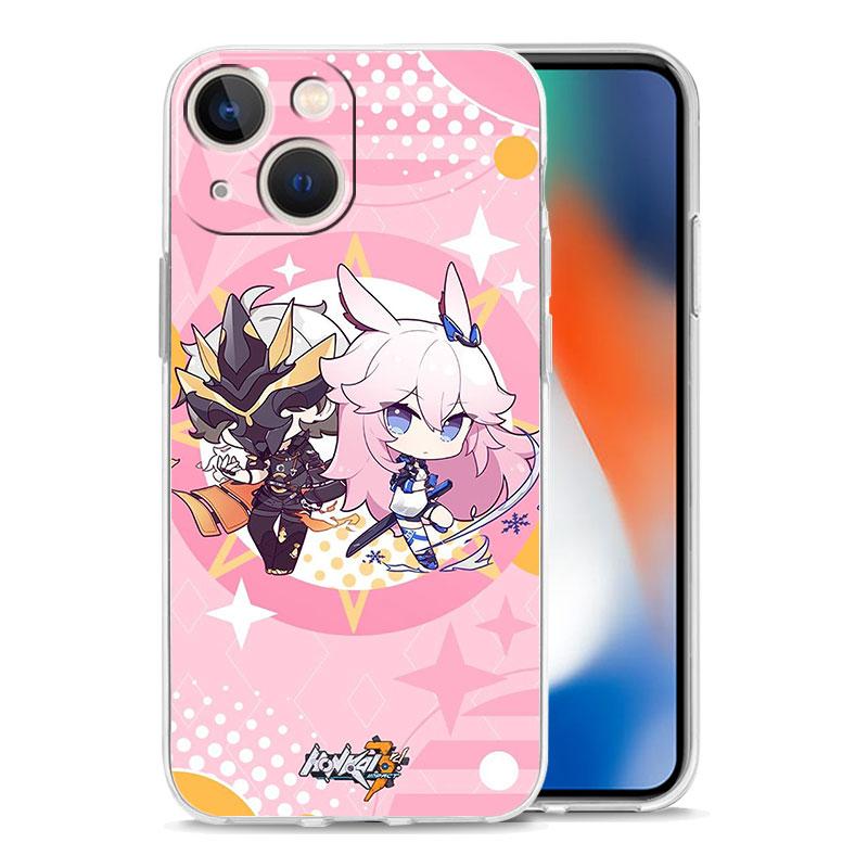 Luxus Hülle für iPhone 15 14 13 12 11 Pro Max X Xs XR 7 8 Plus Bumper Handyhüllen Klare TPU Hülle Niedlich Honkai Impact 3rd Spiel