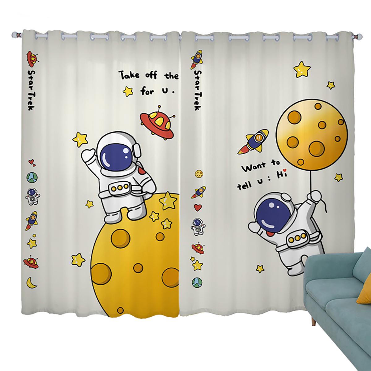 

Cartoon Astronaut Printed Drapes, Animation Cartoon, Bedroom, Living Room, Balcony, Kitchen, Blackout, Heat Insulation W100xH130(CM) folio&Grommet Top