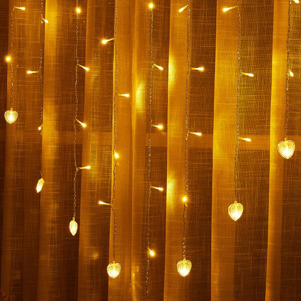LED Herz Lichterkette Vorhanglampe Warmweiß Heiratsantrag Deko 8 Modi