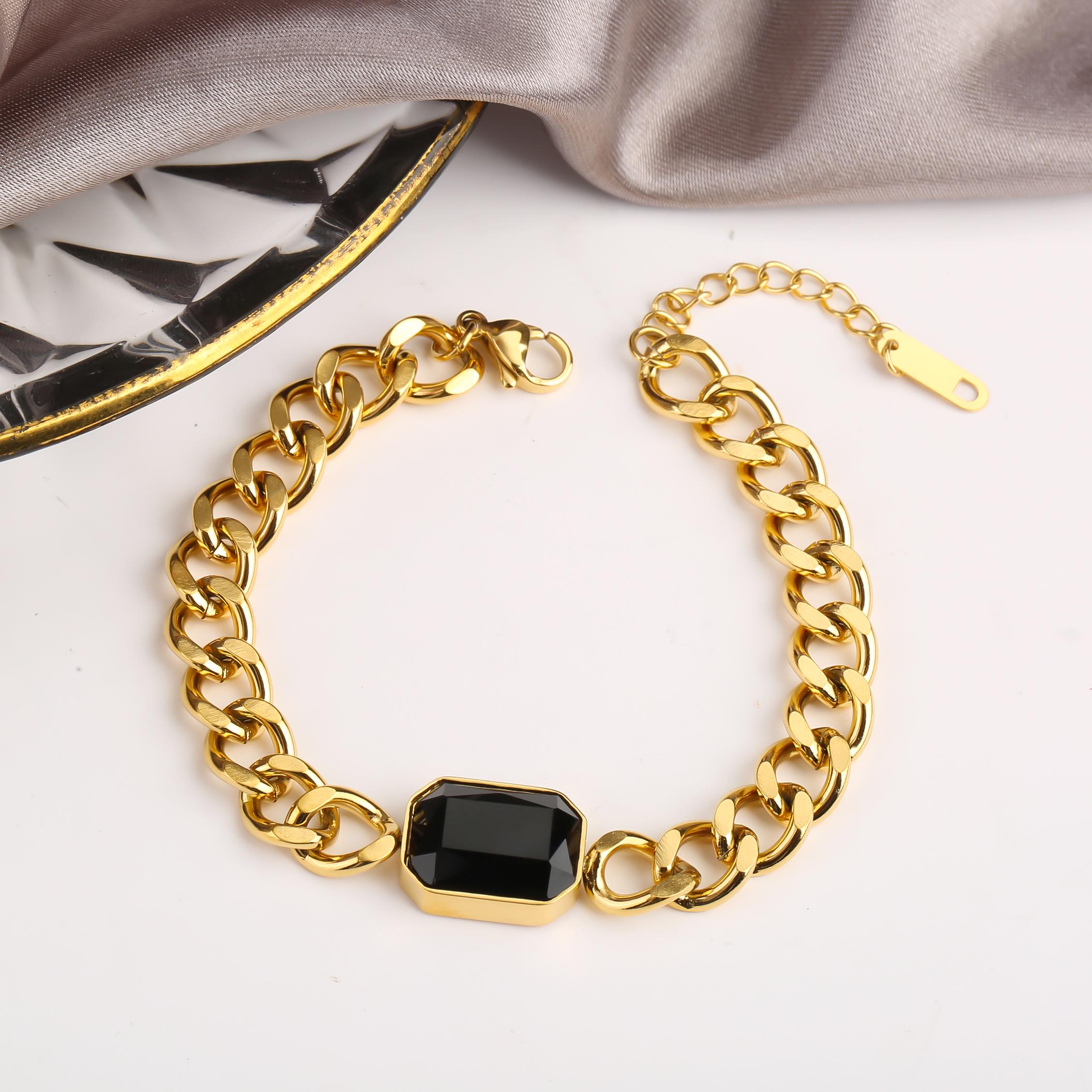 

Personalized Rectangle Colorful Crystal Six-Sided Polished Cuban Chain Necklace Bracelet Set For Woman Stainless Steel Zircon