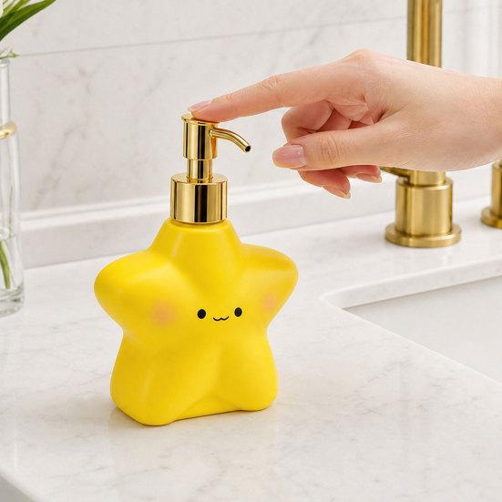 400ML Cartoon Star Soap Dispenser with Plastic Pump, Refillable Liquid Hand Soap Container, Empty Shower Gel Lotion Bottle for Bathroom