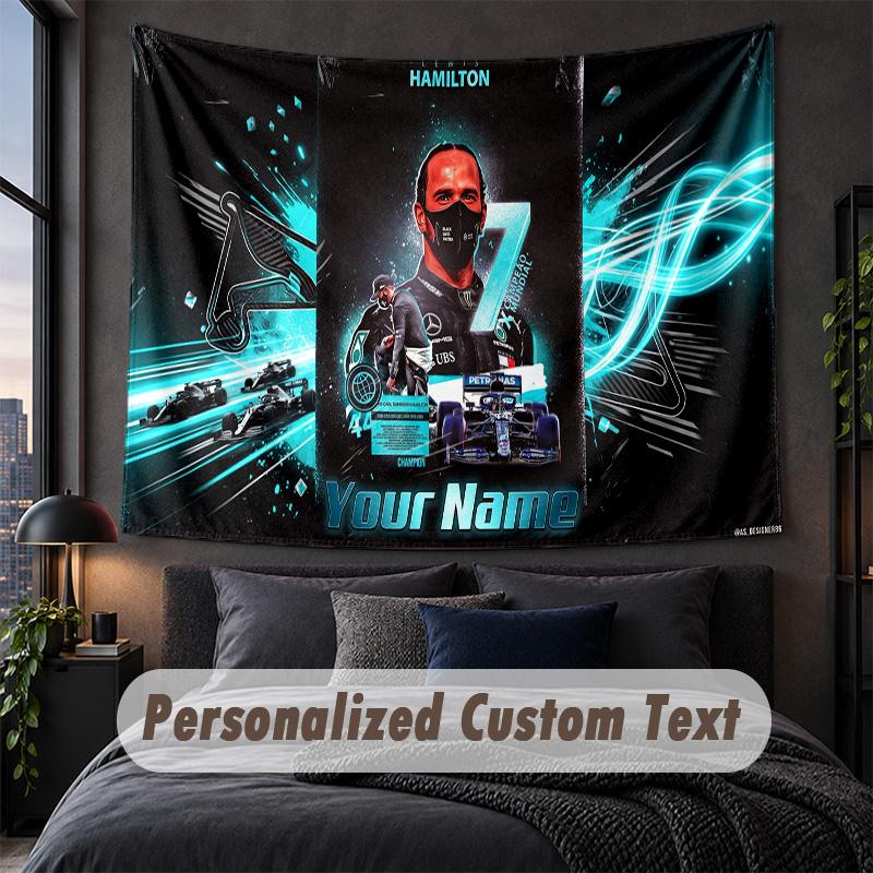Custom Name Text Tapestry,Lewis Hamilton Decorative Wall Hanging, Background Tapestry For Home Bedroom