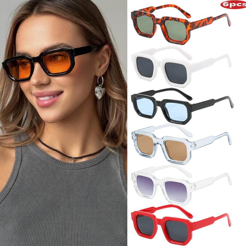 

6pcs Vintage Simple Rectangle Frame Sunglasses Fashion Retro Colorful Sun Glasses Luxury Brand Small Frame Shades Eyewear UV400