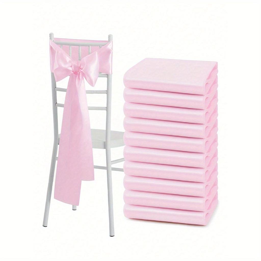 Pink Satin Chair Bow Sashes Wedding Chair Ribbon Bow Silk Chair Knot Ties for Reception Restaurant Event Banquet Party Hotel Decorations