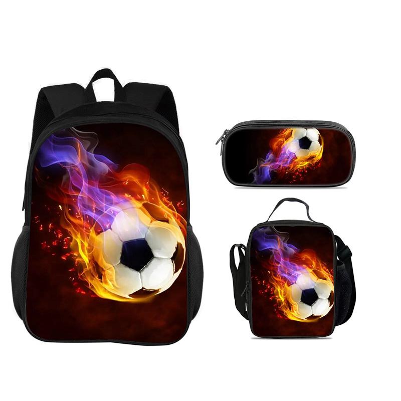 Soccer Backpack, Pencil Case, Ice Pack, 3Pcs Set, New Football Print, Best Partner for Male and Female Students Going To School