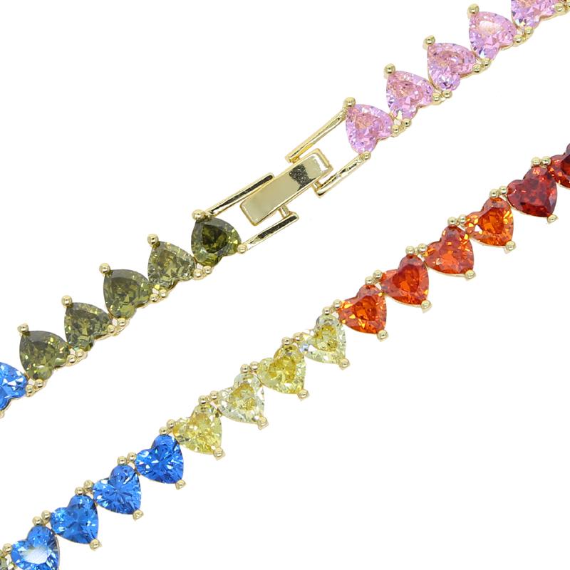 Collana girocollo da donna di lusso, a catena geometrica, a forma di cuore, colorata arcobaleno, con zirconi cubici