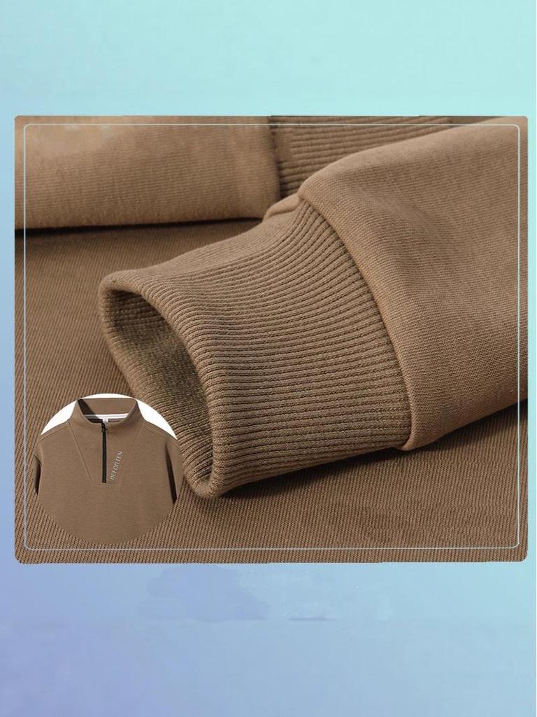 Men's Versatile Casual Half-Zip Long-Sleeve Stand Collar Hoodie Pullover for Autumn and Winter