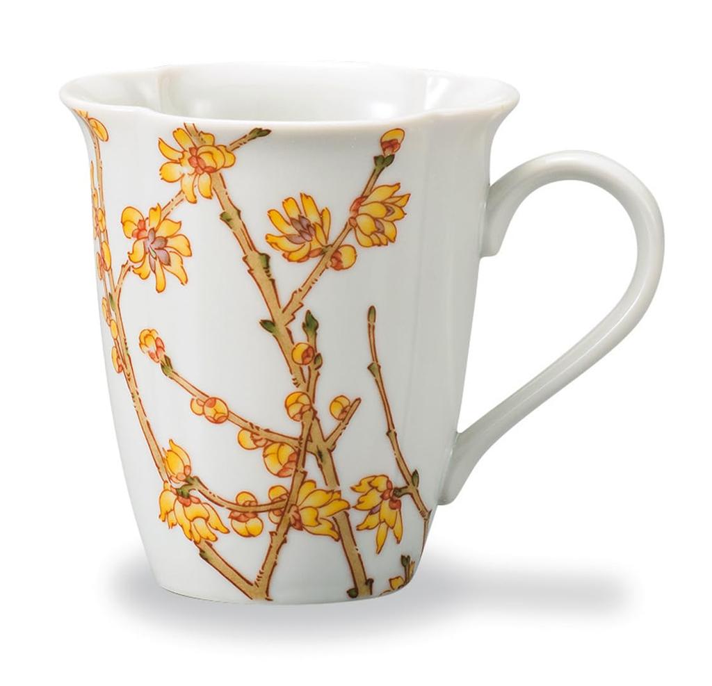 Kutani Ware Iwataya "Japan's Beautiful Four Seasons" Mug, Wintersweet (January) AP7-5156