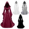 Women Deluxe Witch Dress Medieval Renaissance Maxi Train Dress Halloween Devil Pagan Witch Wedding Cos Costume Hooded Gown Robe