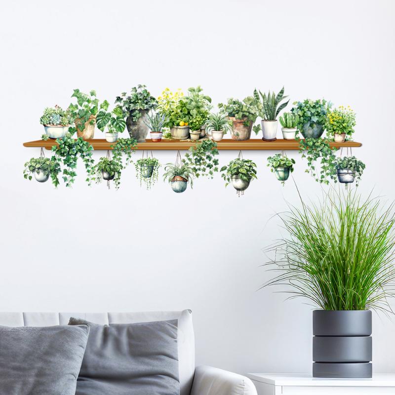 Highgreen Dill Leaves Wall Stickers Hanging Basket Wall Bedroom Living Room Wall Beautification Green Plant Courtyard Wall Decor