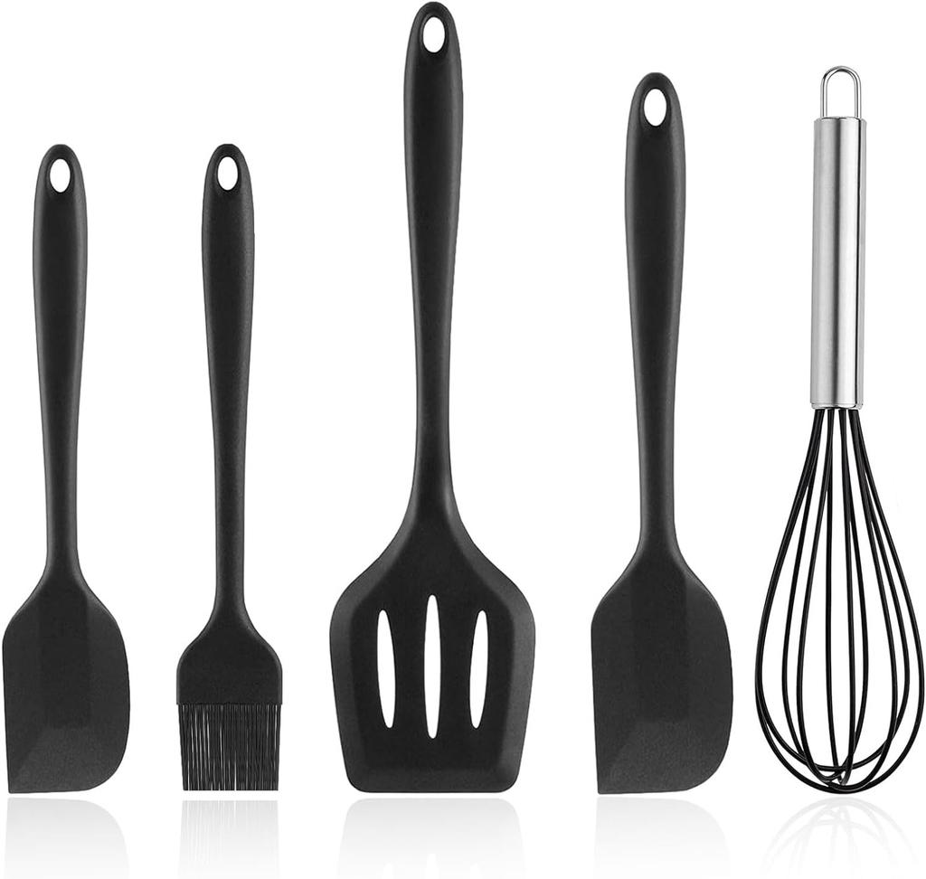 LMETJMA Silicone Cooking Kitchen Utensils Set (5 Piece) Non-Stick Silicone Spatula Set Kitchen Spatula Cookware Utensils JT-888