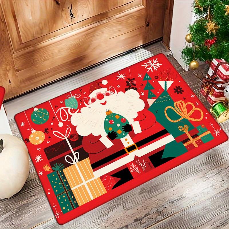 Flannel Thickness 0.47inch - 1pc Cartoon Christmas Door Mat, Santa Claus and Christmas Gifts Print Absorbent Non-Slip Mat, Comfo
