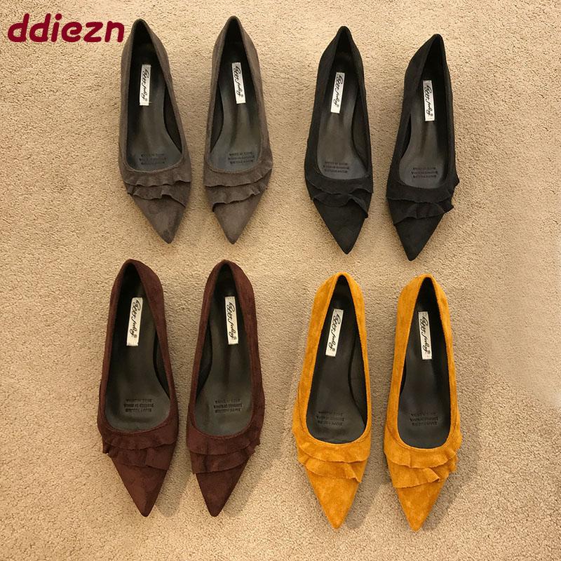 Fashion Fashion Pointed Toe Ladies Pumps Heels Shoes Female Slip On Footwear Flock Shallow Women Medium Heels Shoes