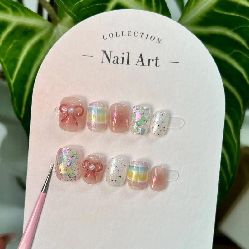 

Носить Ногти Детский Маникюр Девочка Наклейка на Ногти Наклейки для Ногтей Белый Короткий Ручная Работа Студент Средней Длины Длинный Школьник Item No. 415 Type A Short Square XS