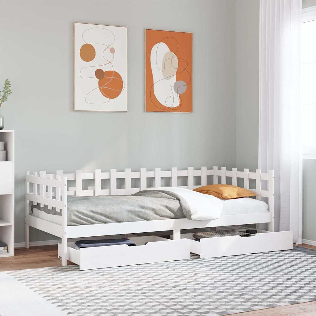 Daybed with Drawers White 80 X 200 Cm Pine Wood