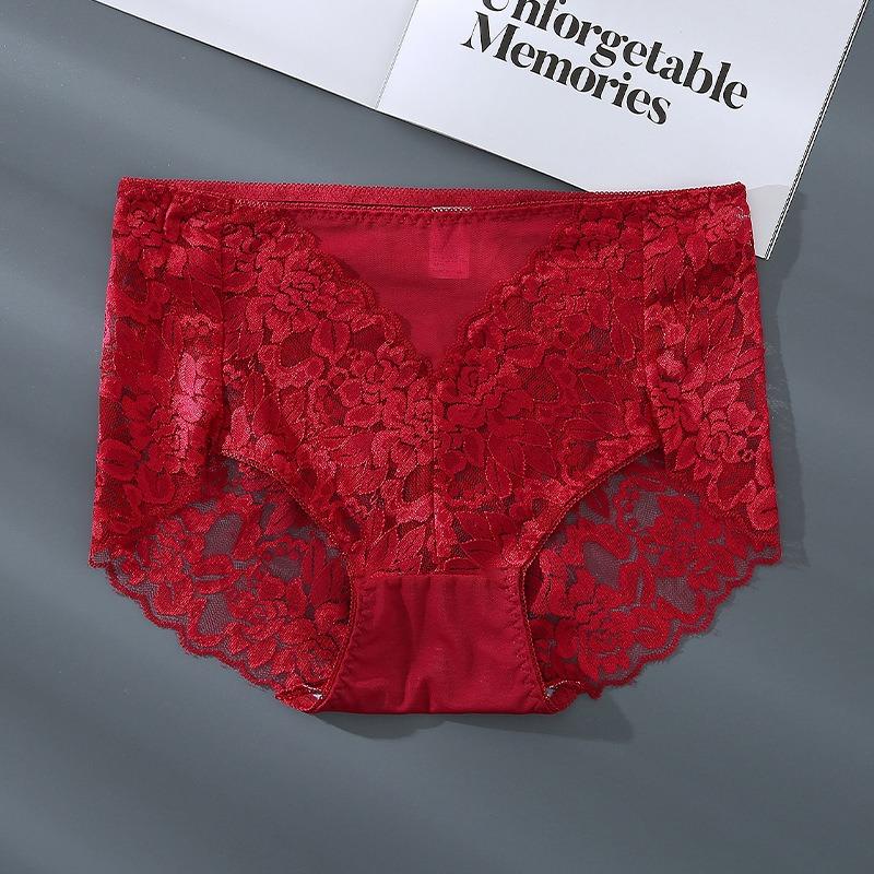 Tamanho grande triângulo para mulheres renda gelo seda sem costura roupa íntima algodão puro médio alcance, calcinha cintura média