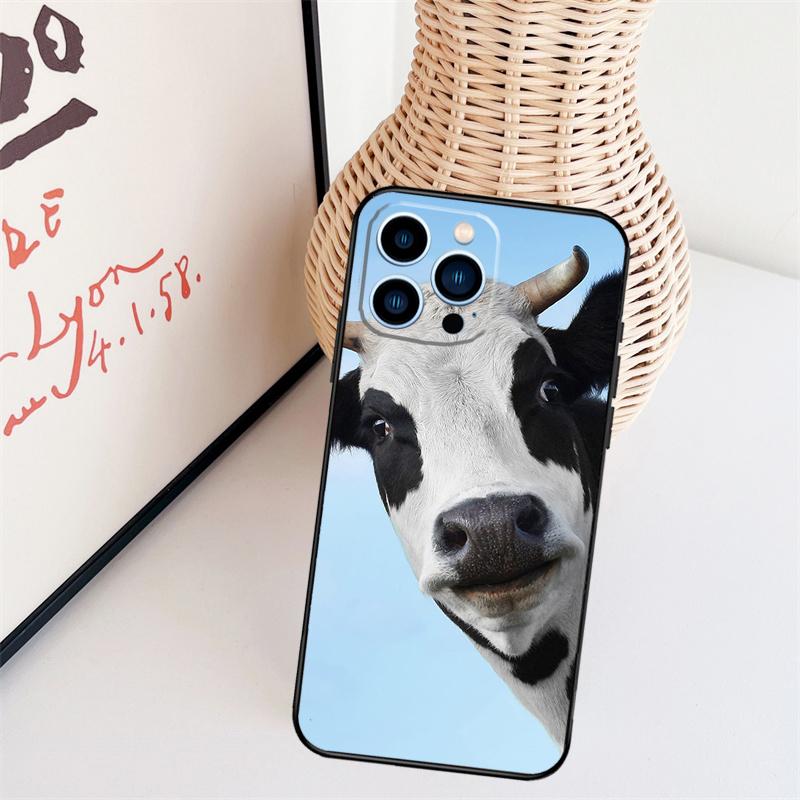Funny Cow Face Phone Case For iPhone 16 Pro Max 14 13 12 11 15 17 Pro Max mini 15 16 Plus 16e Back Cover
