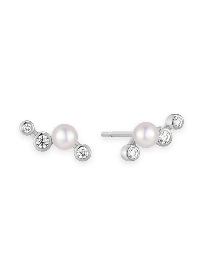 Silver Zigzag Shell Pearl 925 Silver Stud Earrings E074-11H.