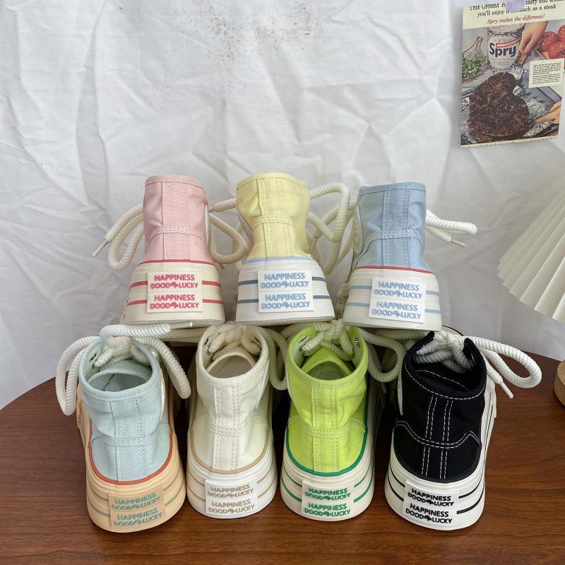 Spring New Dopamine Women's Shoes Platform Casual White Shoes Niche Versatile Chic Shoes High Top Canvas Shoes Tide