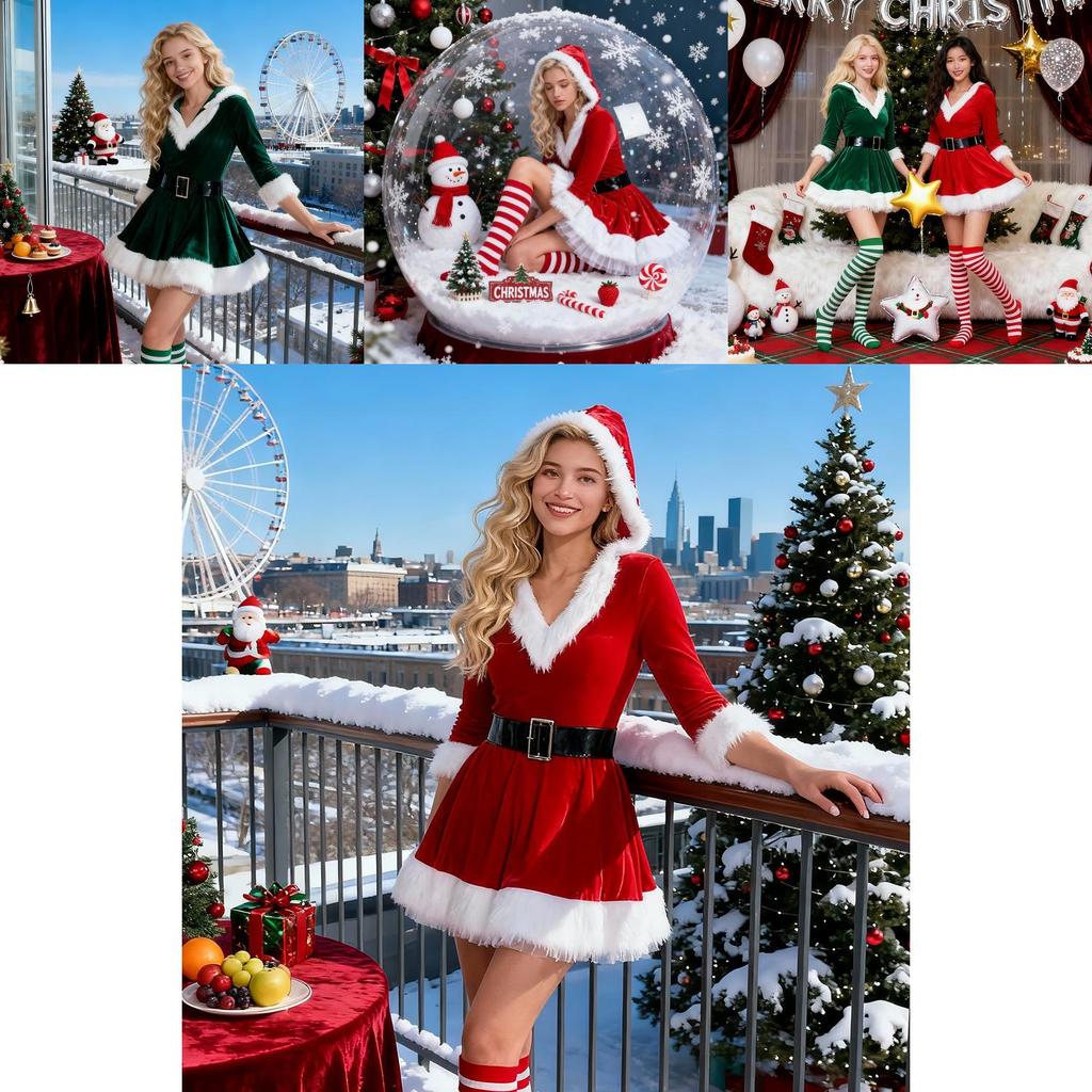 Christmas Elf Costume Dress With Hood For Holiday Stage Performances