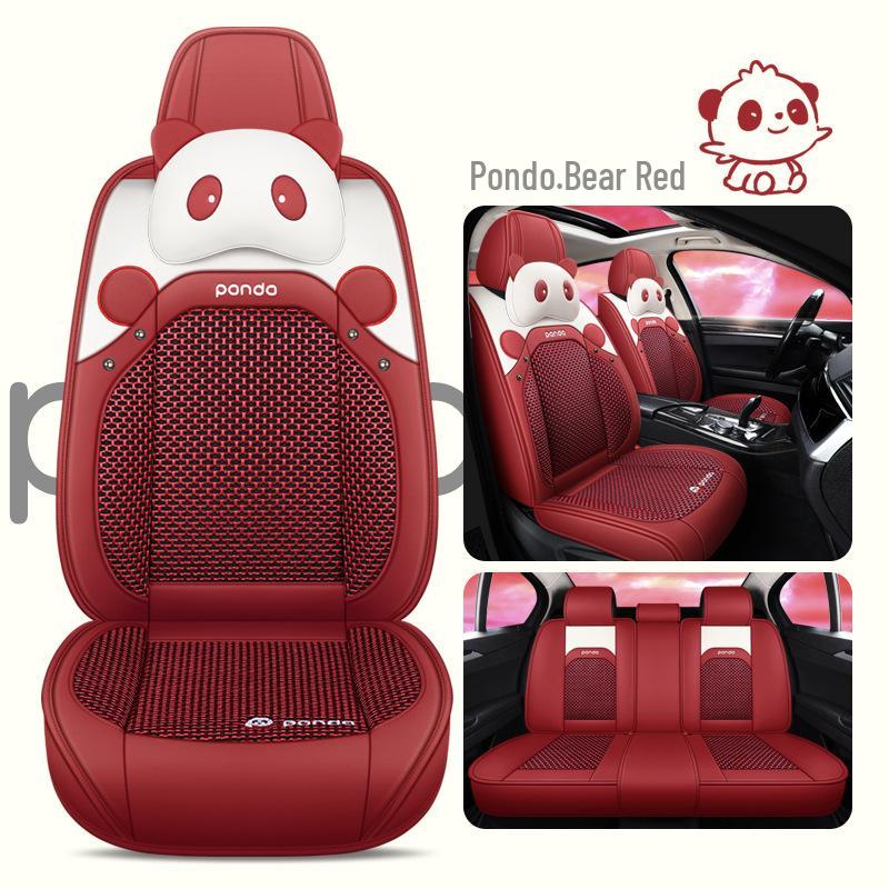 2022 New Cartoon Leather Ice Silk Car Seat Cushion Set, Four Seasons