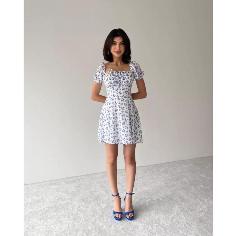 Women's Summer Bubble Sleeve Floral Dress