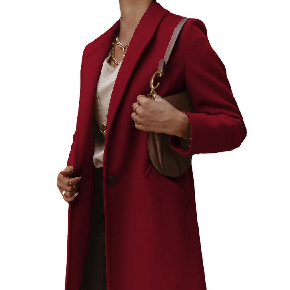 2026 New Women's Wool Blend Trench Coat, Lapel Collar Mid-Length Button Front Overcoat for Autumn Winter Casual Wear