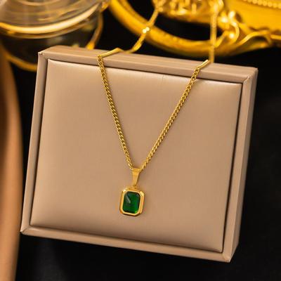 Retro Emerald Gem Pendant Necklace - High-End Designer Sweater Chain for Women