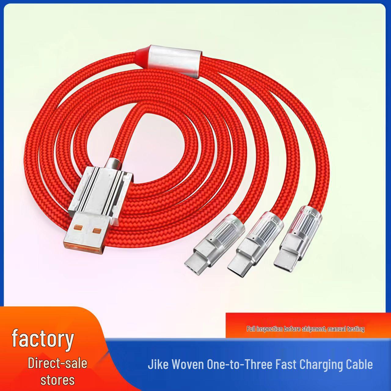 

Available: 120W Jike Braided 3-in-1 Fast Charging Cable for Apple & Android Phones 1.2m Orange Braided Bag Packed