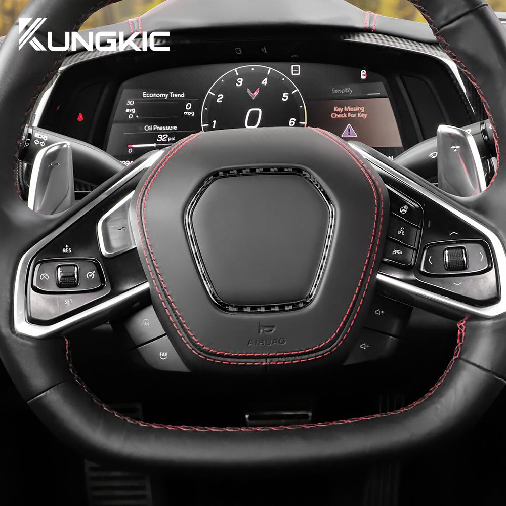 Real Soft Carbon Fiber Sticker For Chevrolet Corvette C8  2020 2025 2025 2025 Car Steering Wheel Center Frame Ring Accessories