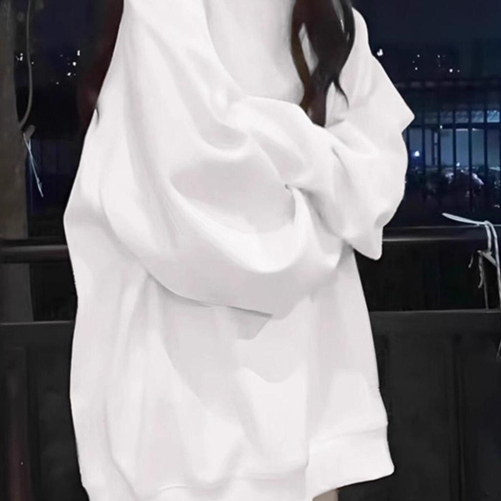 American White Crewneck Velvet Sweatshirt for Women: Autumn/Winter Loose Fit