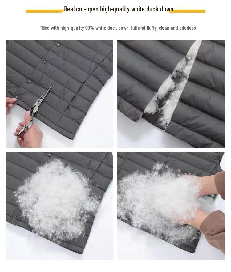 Lekka puchowa kamizelka męska bez kołnierza na jesień/zimę, rozmiary plus, opcje z dekoltem V i okrągłym.