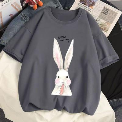 Cotton Rabbit T-shirt Women 2025 Summer New White Trend Women's Short-sleeved Loose Tops