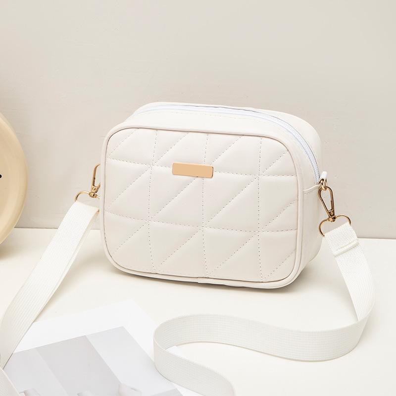 

Women s bag new trendy embroidered plaid messenger small square bag fashionable and simple long label decorative mobile phone bag camera bag белый