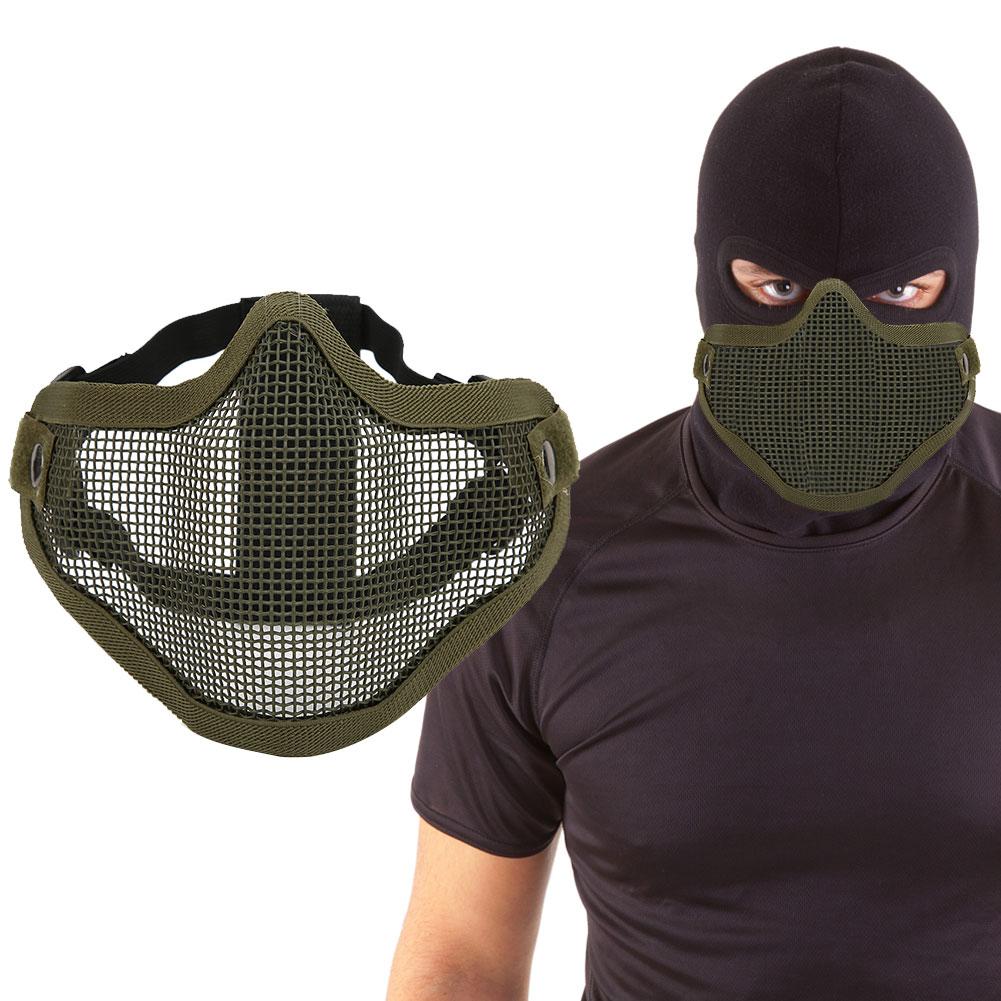 Metal Örgü Yüz Koruyucu Taktik Yarım Kapak Koruyucu Güvenlik Filmi Düz Renk Anti Riot CS(Yeşil )