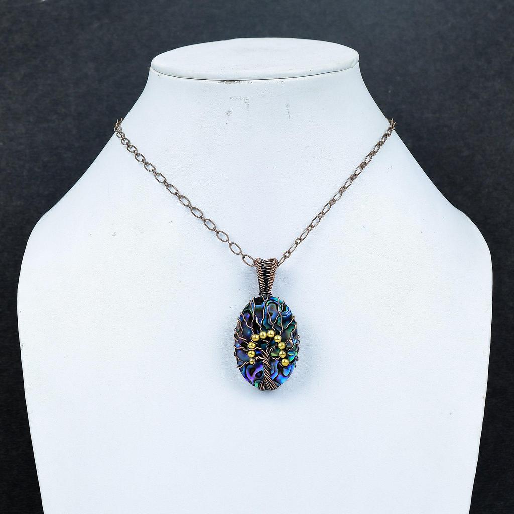 Abalone Shell 999 Copper Wire Wrapped  Pendant, Handmade Gemstone Pendant Jewelry, Gifts For Wife Brand New Pendant