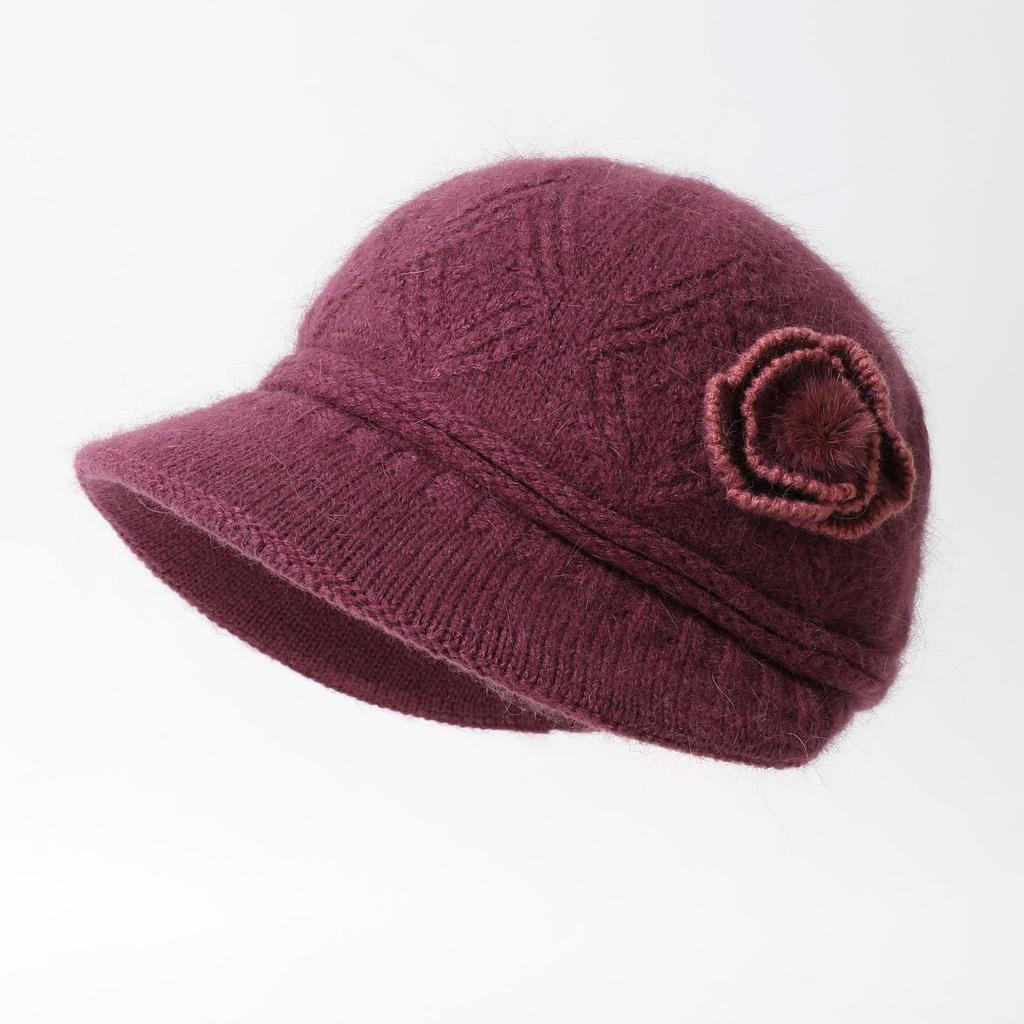 Thickened Rabbit Hair Knit Rabbit Hair Hat for Female Middle Aged and Elderly Grandmother Mothers Versatile and Fashionable Ear Protection Basin Hat
