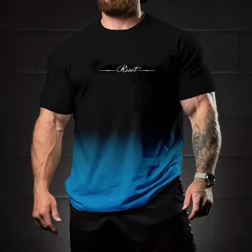 Tricou cu Mânecă Scurtă cu Imprimeu Alfabet Îmbrăcăminte Casual de Weekend pentru Gât Rotund Gradient Bărbați și Adolescenți Stațiuni de Vacanță Primăvară/Vară/Toamnă