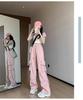 Women's Petite High-Waist Pink Cargo Sweatpants - Summer 2024 Wide-Leg Parachute Style
