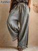 Summer Linen Cotton Side Slit Ruffles Bohemian Wide Leg Pants