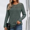 Women Autumn Lace Cutout Long Sleeve Top Pit Strip Casual Pullover Shirt