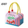 Kawaii Cherry Pattern Lunch Bag Insulated with Reinforced Handle, Cartoon Print, Portable for School Girls Large Capacity Food Storage Organizer
