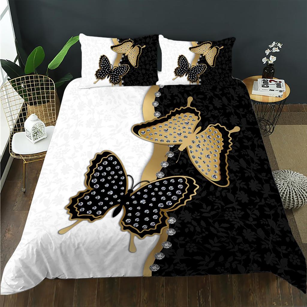 Blue Butterfly Duvet Cover Set for Girls, Mandala Bedding Boho Floral Bedroom Comforter Cover Butterfly Print King Quilt Covers