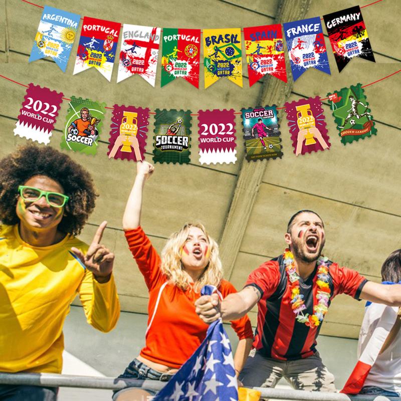 5 Meter 2022 Katar Weltmeisterschaft Zugfahne Fußballmuster Hawaiianische Partyzubehör Für Bar Club